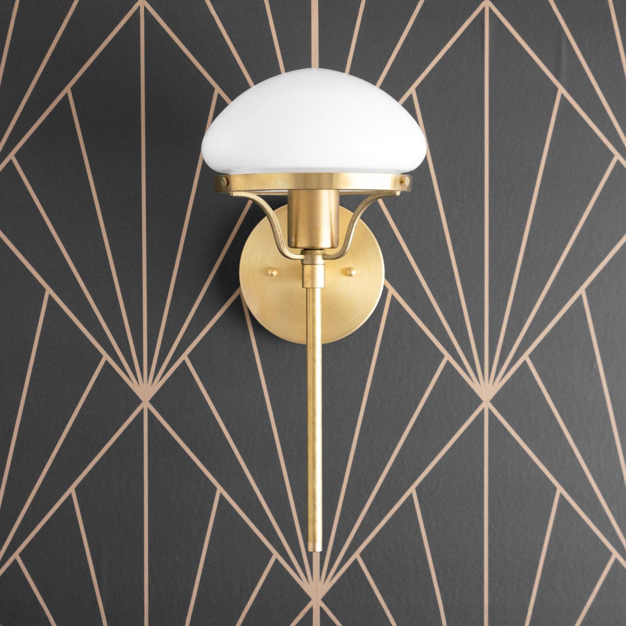 Ornato Luxe Modern Art Deco Wall Light - Opal Glass Globe Sconce - Brass or Black K1503