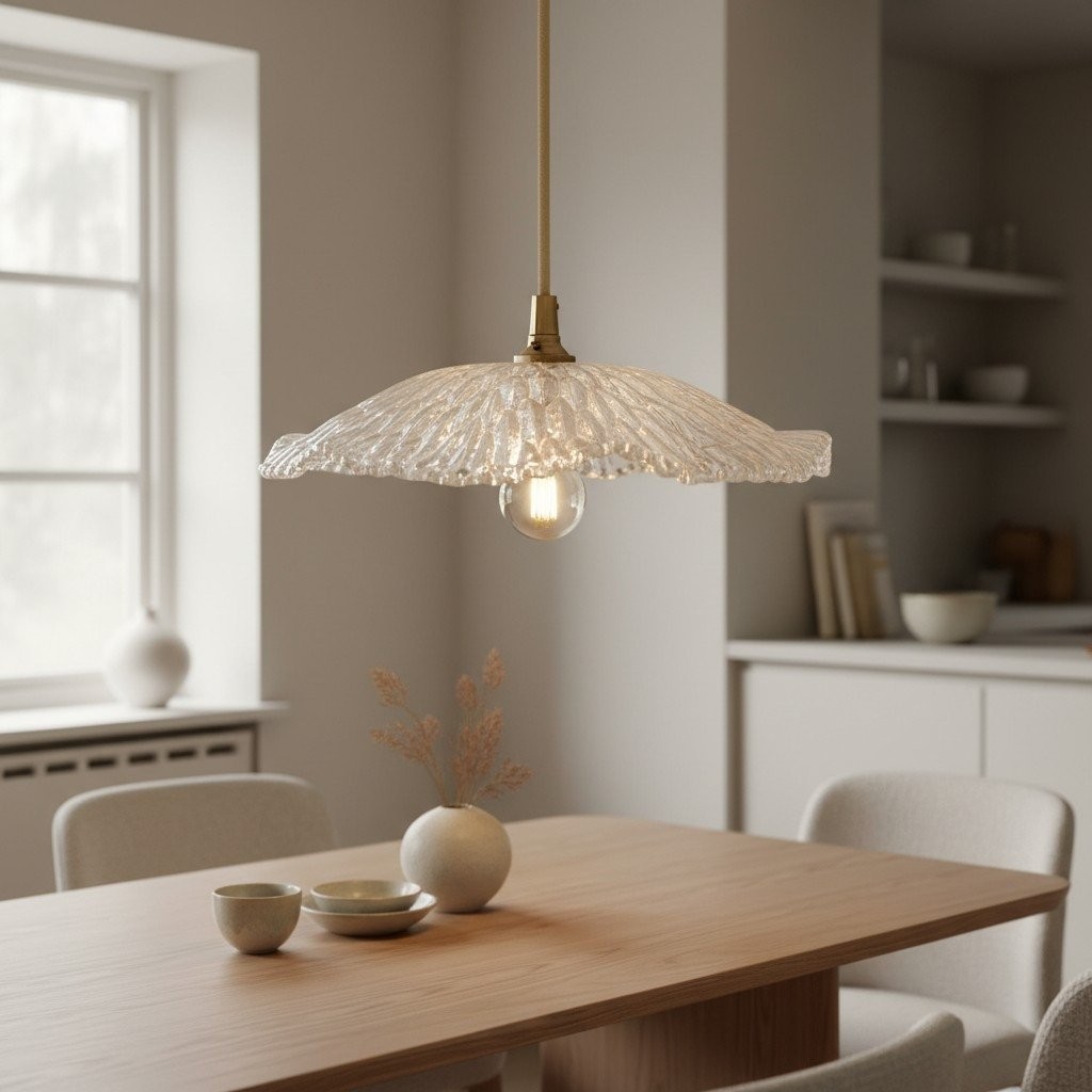Floriaxis Floral Glass Pendant Light - Floral Glass Shade with Braided Cable for Kitchen K1928