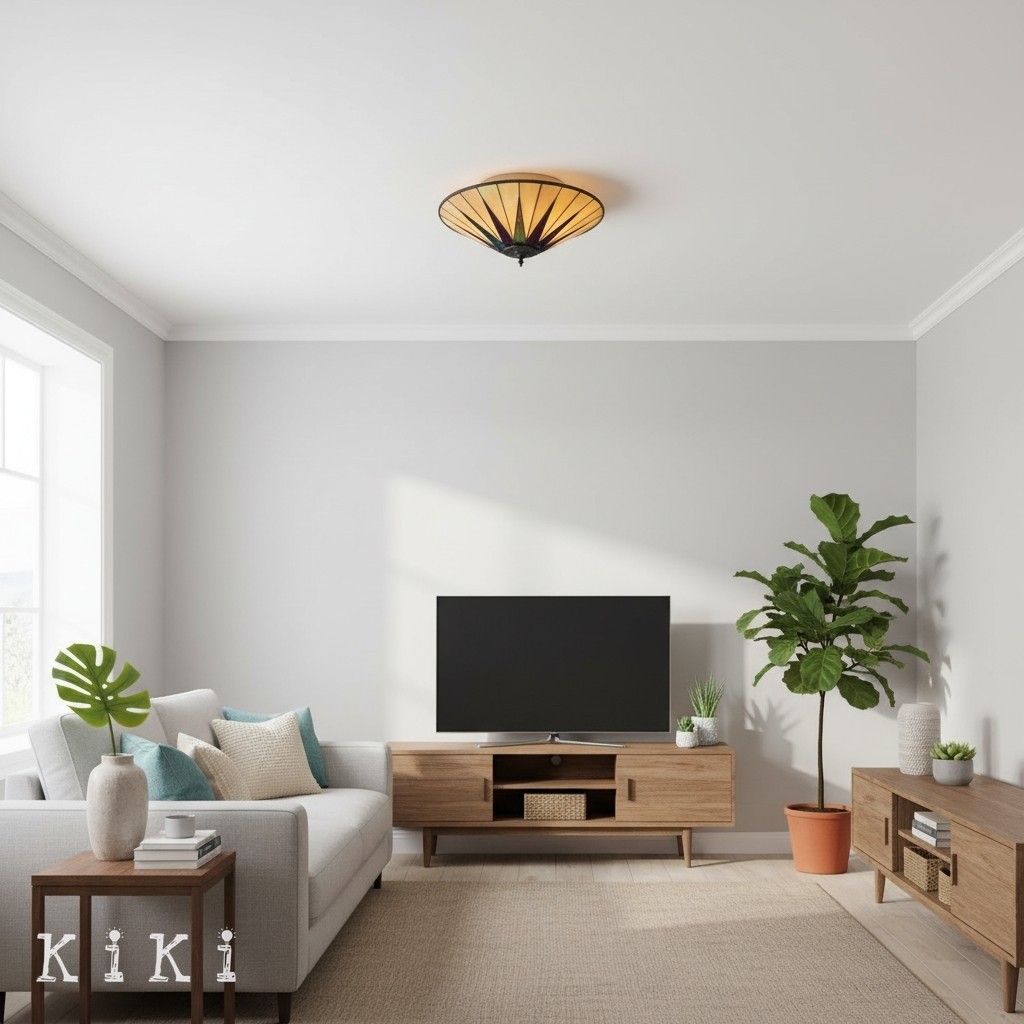 TiffStar Art Glass Ceiling Light - Vintage Style Flush Mount for Living Room K1786