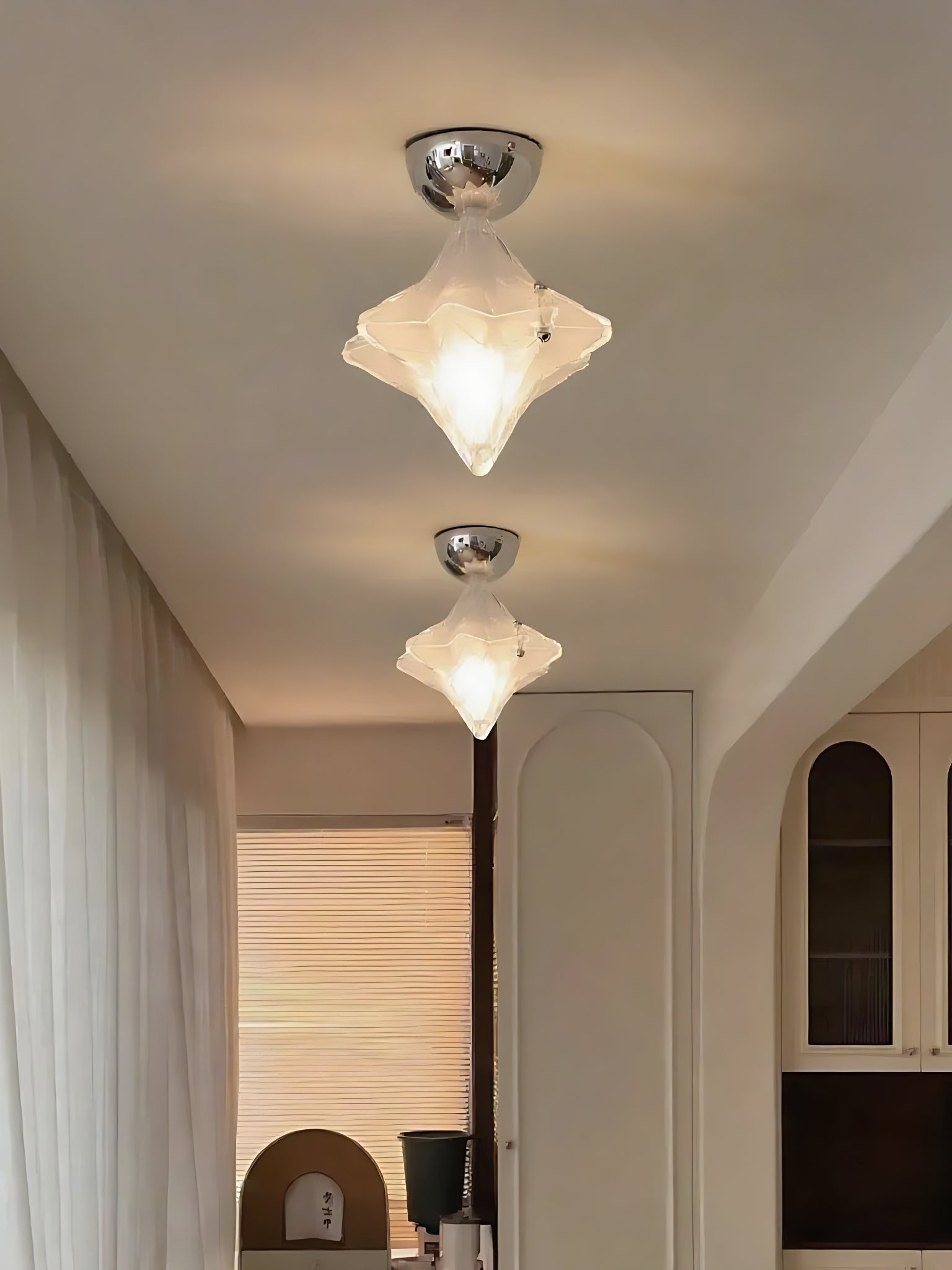 Art Deco Star Ceiling Lamp - Frosted Glass Fixture for Hallway & Entryway - Astris Ceres K1582