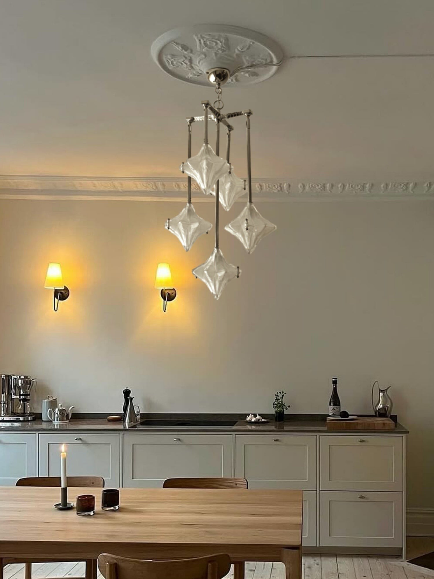 Art Deco Astris Star Chandelier - Frosted Glass Deco Fixture for Dining Room K1564