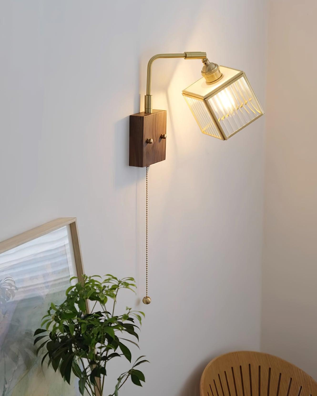 Square Glass Adjustable Wooden Wall Lamp K541