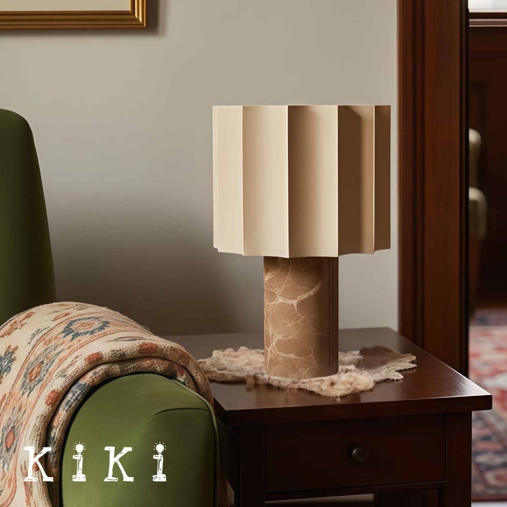 Cavilon Soft Ambient Table Lamp - Stylish Fan Shaped Shade with Marble Base K2053