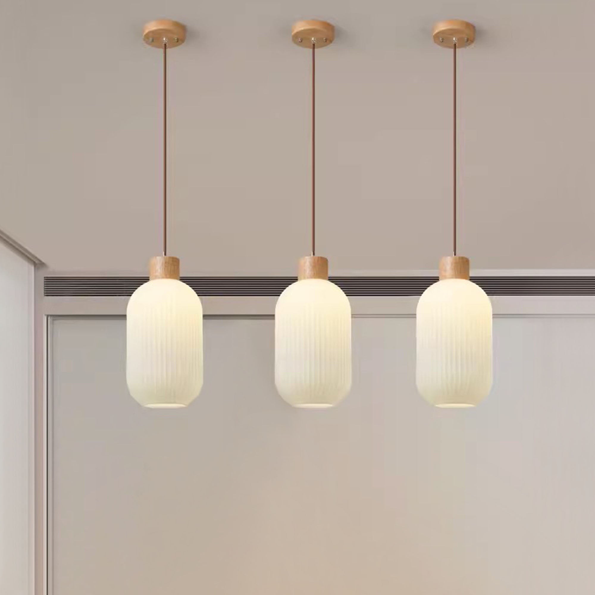 Nordic White Lantern-Like Glass Pendant Lamp K546