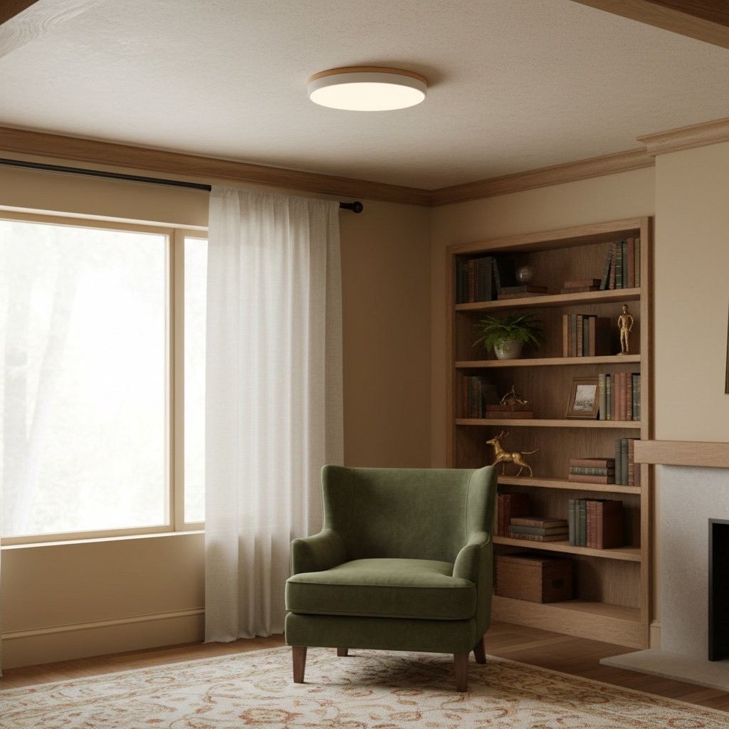 Cielora Elegant Round Acrylic Ceiling Light - Modern Metal Wood Trim Flush Mount for Home K2086