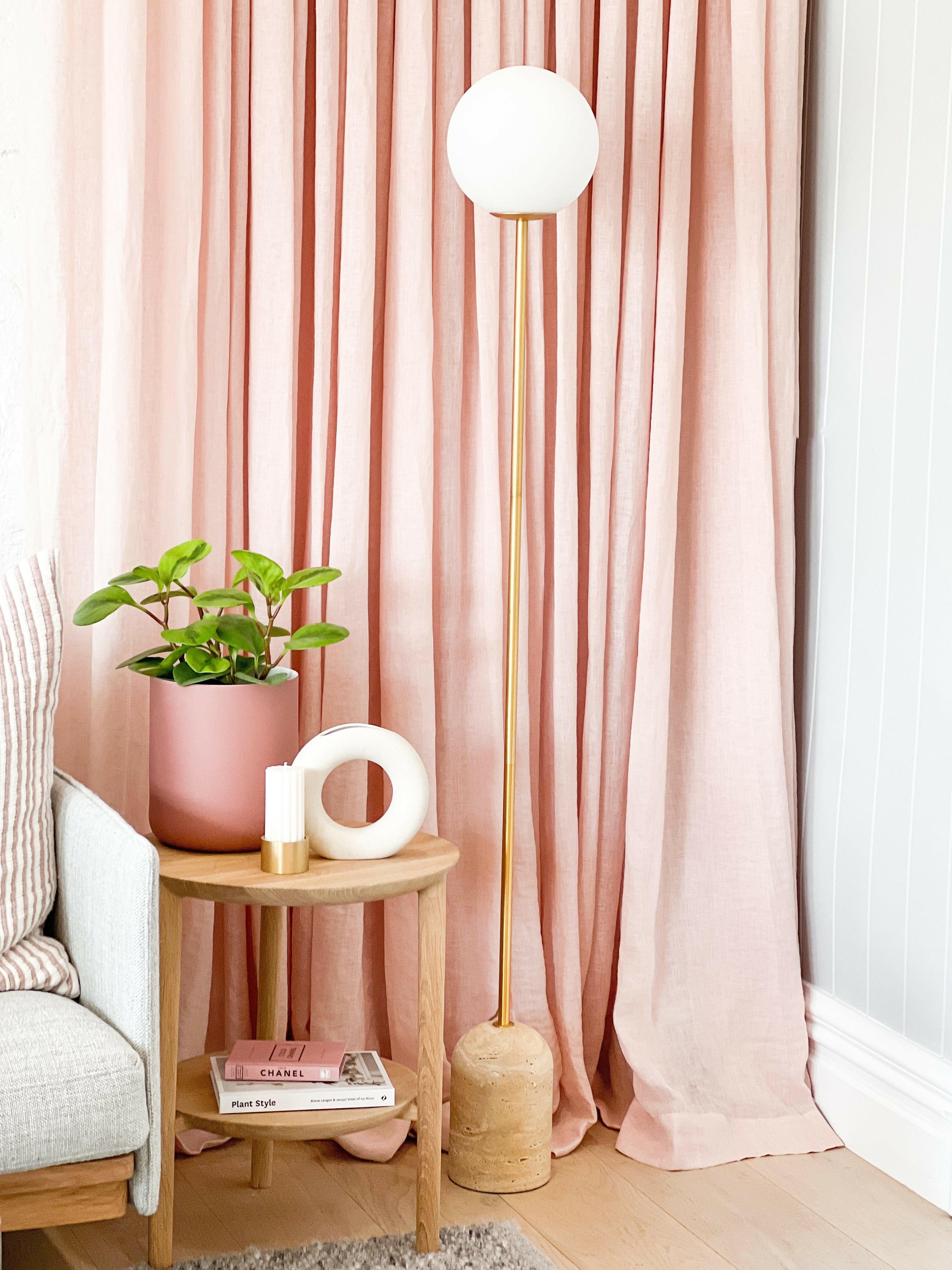 Modern Minimalist Travertine Base Glass Orb Floor Lamp K875