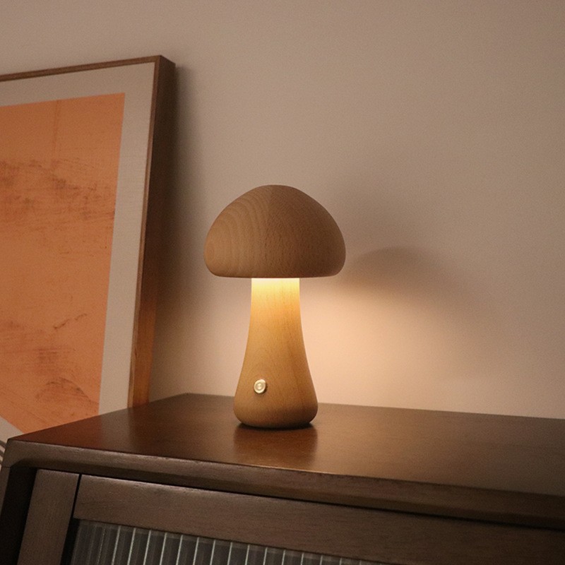 Wooden Mushroom Rechargeable Table Lamp For Living Room K07