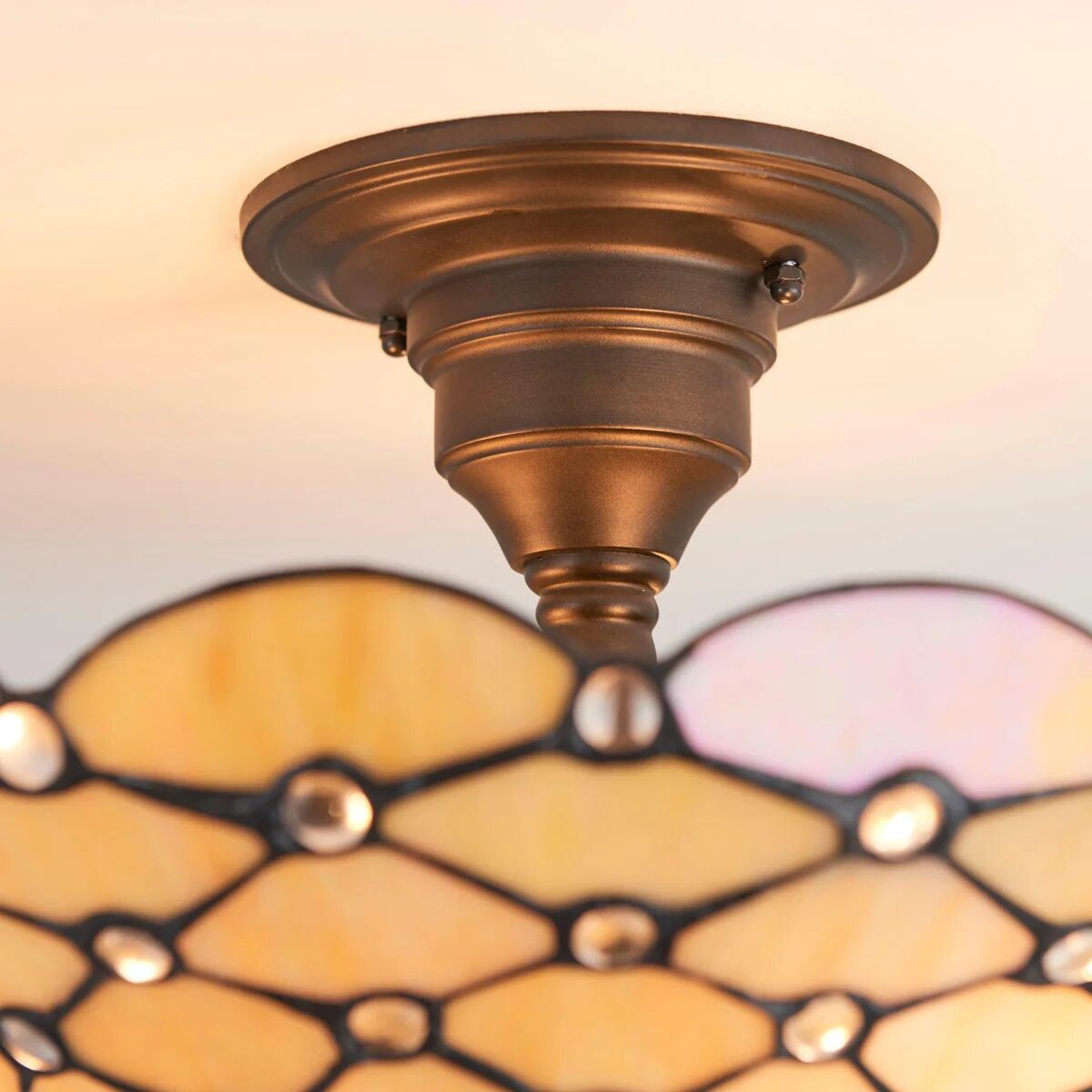 TF Pearl Handcrafted Tiffany Ceiling Light - Art Deco Stained Glass Light for Hallway or Living Room K1967
