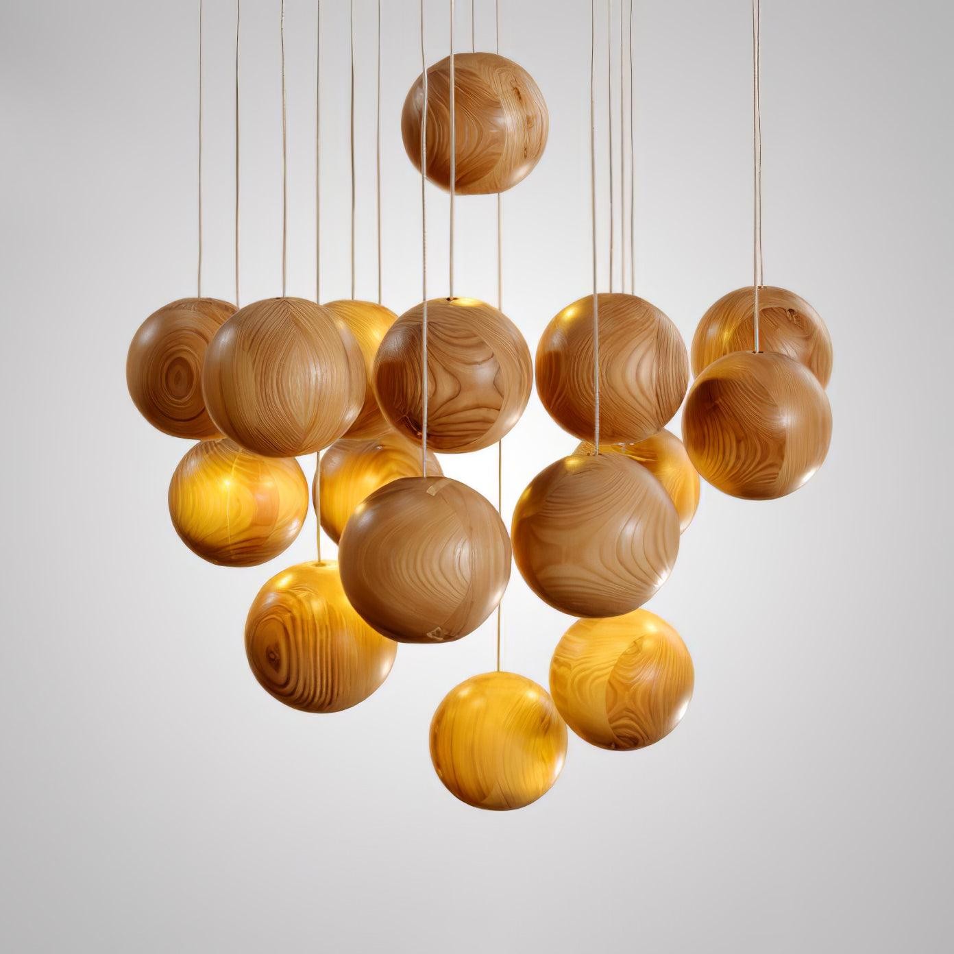 Wooden Orb Sphere Cluster Pendant Light K886