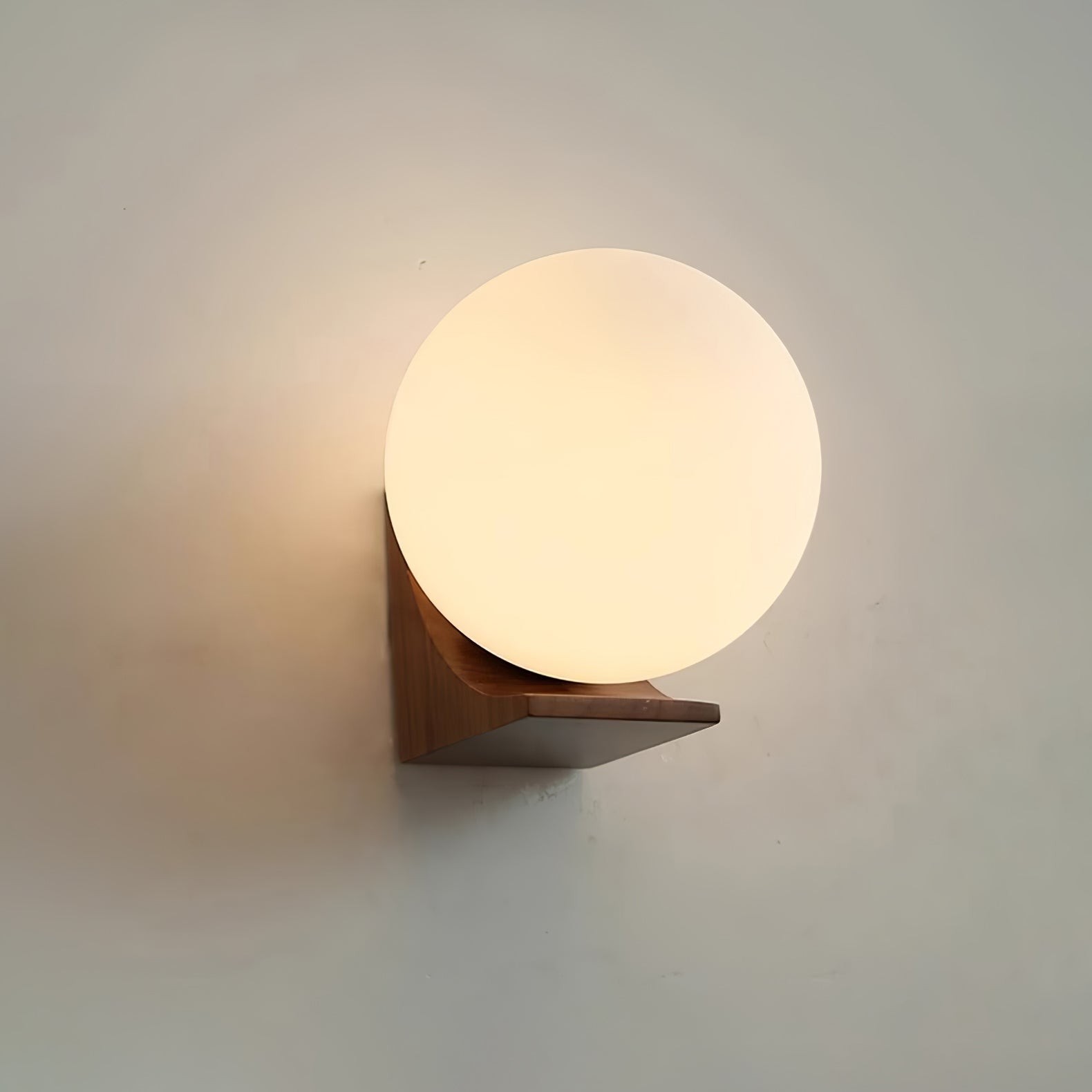 Minimalist Wooden Geometric Bracket Glass Globe Wall Lamp K374