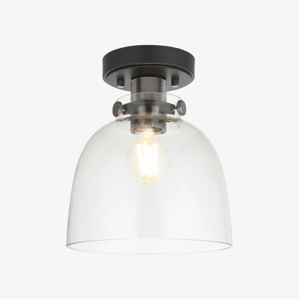 Ravion Knurled Chrome Ceiling Light - Industrial Glass Lamp for Living Room K1794