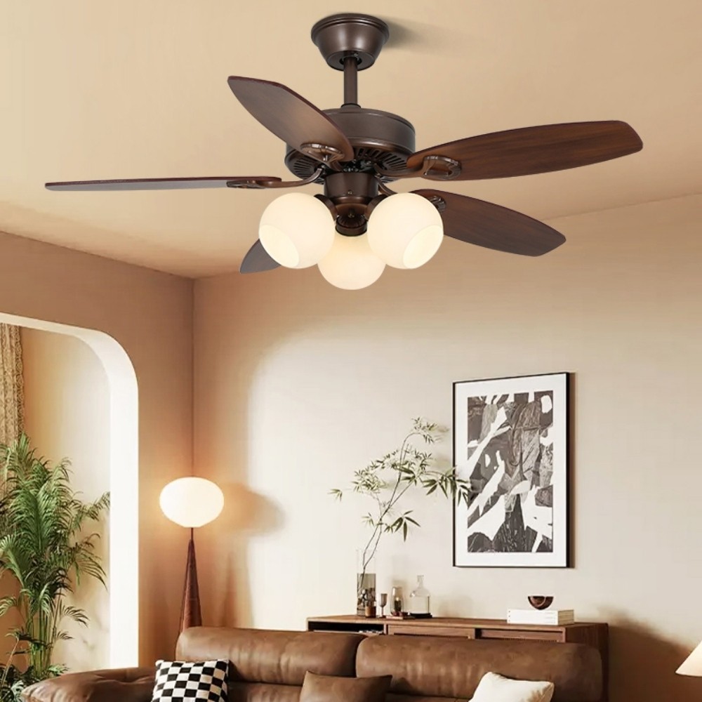Country Vintage Wooden Ceiling Fan Light With 5 Blade K1114