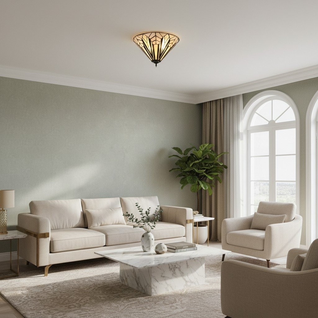 TF Astoria Modern Deco Flush Mount Ceiling Light with Textured Glass - Elegant Home Lighting Fixture K2017