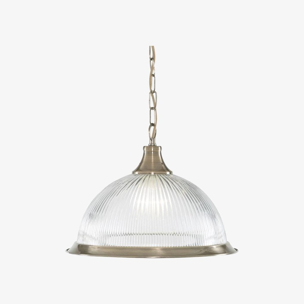 TF Vintora Ribbed Glass Pendant Light - Elegant Metal Trim for Kitchens, Dining Areas and Hallways K1994