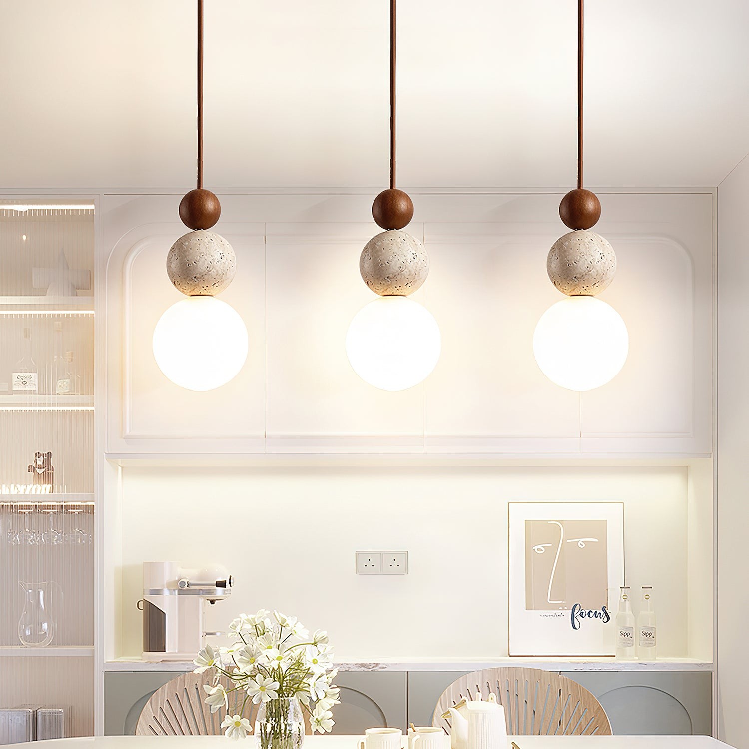 Modern Travertine Stone Globe Pendant Lamp K832