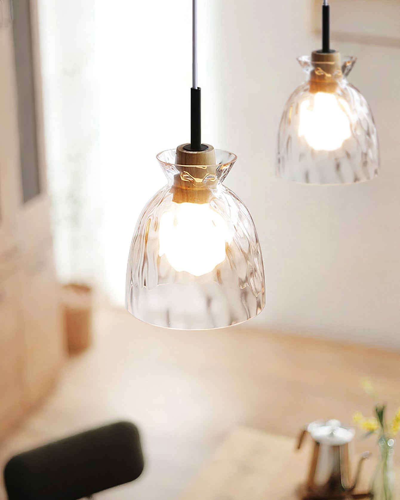 Wavy Glass Pendant Light - Ripple Glass Pendant Light for Dining Room K610
