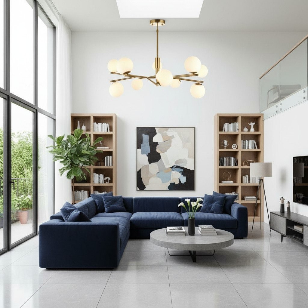 Tivara Mid-Century Modern 10-Light Pendant - Chandelier with Globe Shades for High Ceilings K1829