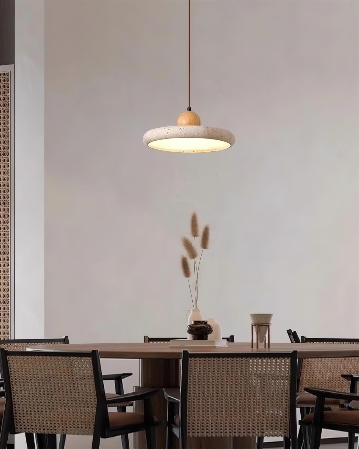 Modern Minimalist Wood Travertine Disc Pendant Light K478