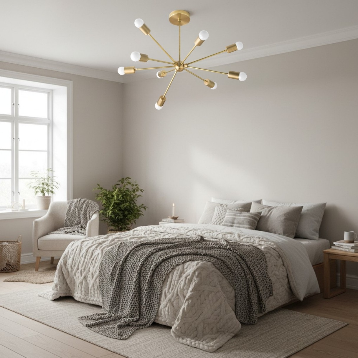 Mobilux Line Mid Century Sputnik Chandelier - Modern Brass Ceiling Light K1141