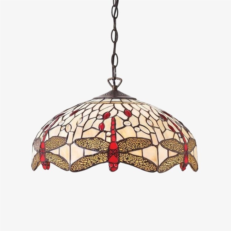 TF Dragonfly Tiffany Pendant Light - Art Nouveau Stained Glass Pendant for Living K1816