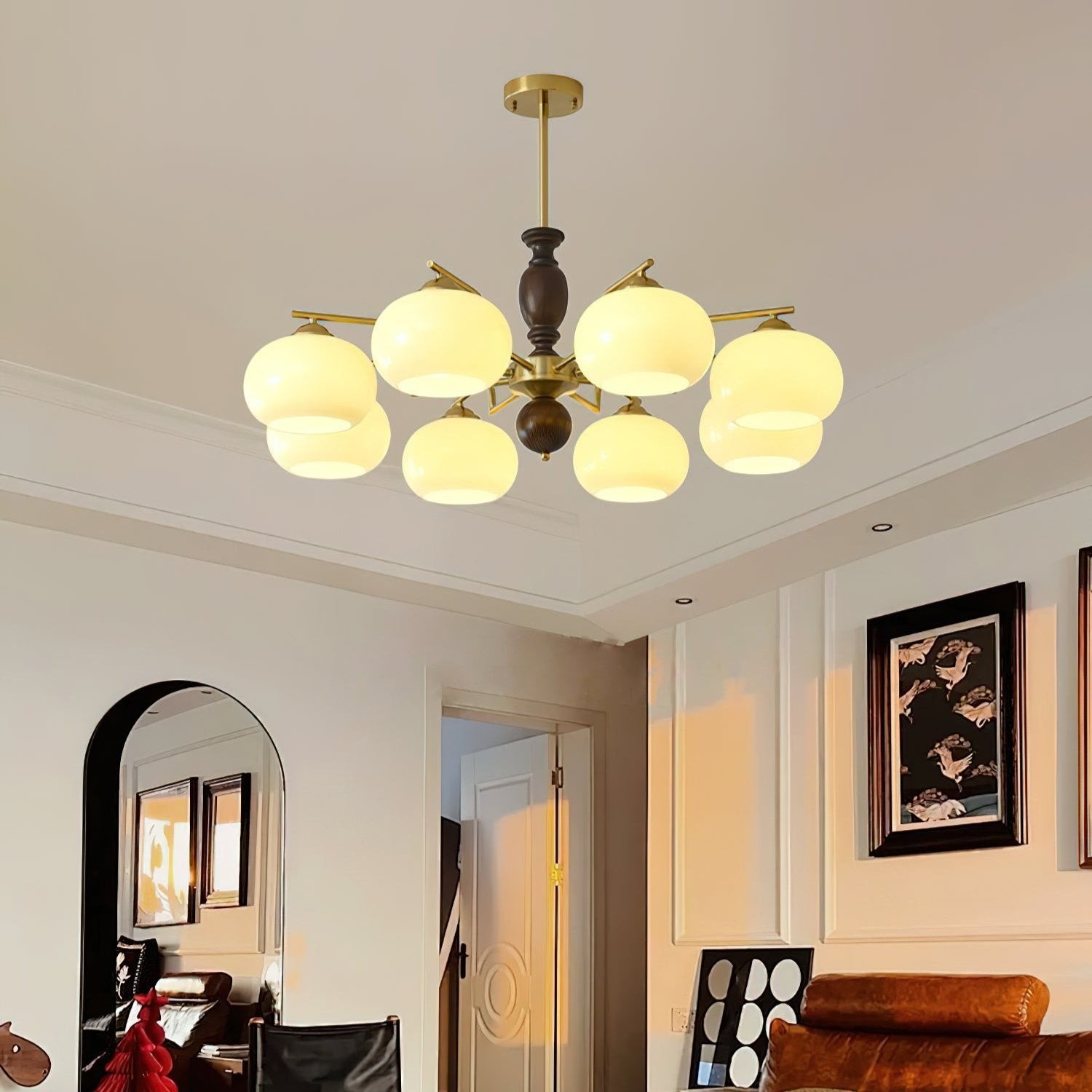 Medieval Style Walnut Beige Orb Chandelier K763