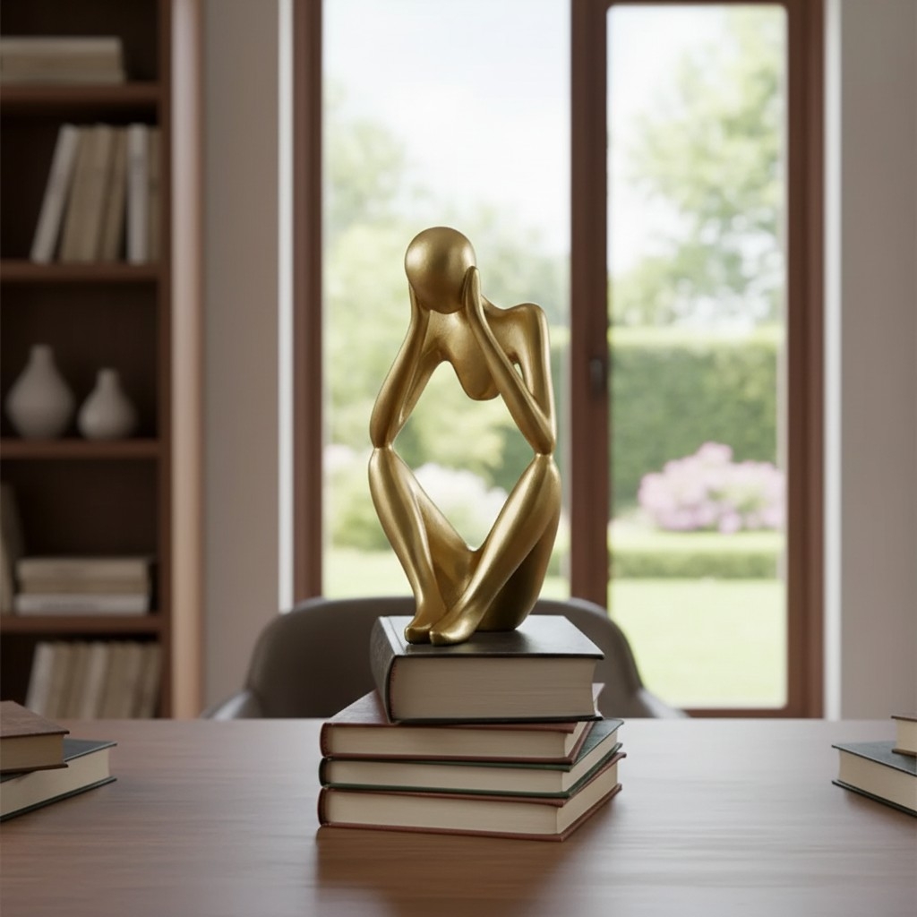 Floxo Artistic Desk and Shelf Figurine - Thinker and Lazy Dog Design for Bookshelves and Tables K2361