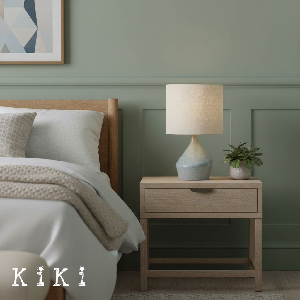 Lumo Modern Asymmetrical Ceramic Table Lamp - Cylinder Linen Shade for Living Room K2061