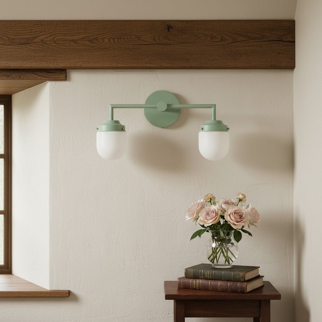 Opalume Double Glass Vanity Light - Retro Industrial Bathroom Wall Lamp K1424