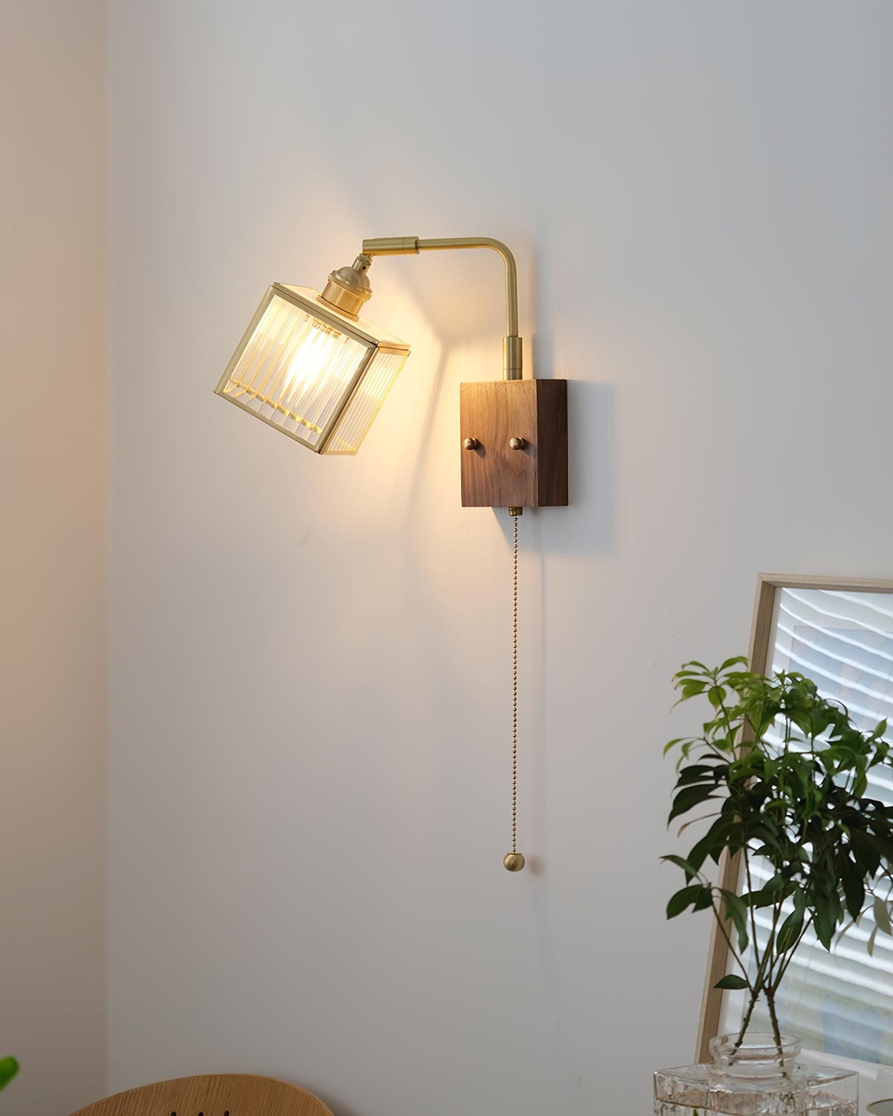 Square Glass Adjustable Wooden Wall Lamp K541