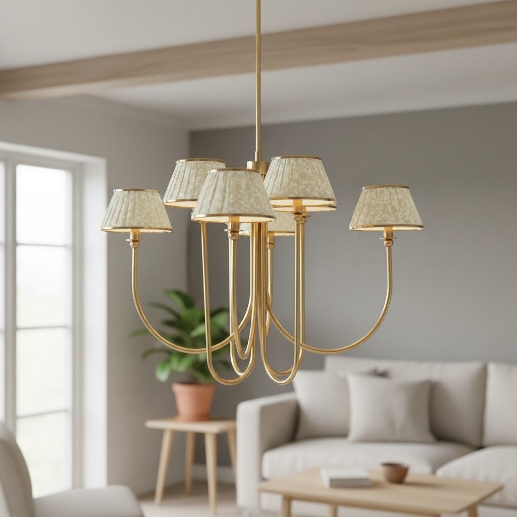 Ruchee Chandelier - Layered Fabric Shade Brass Ceiling Light for Dining or Living Spaces K1657