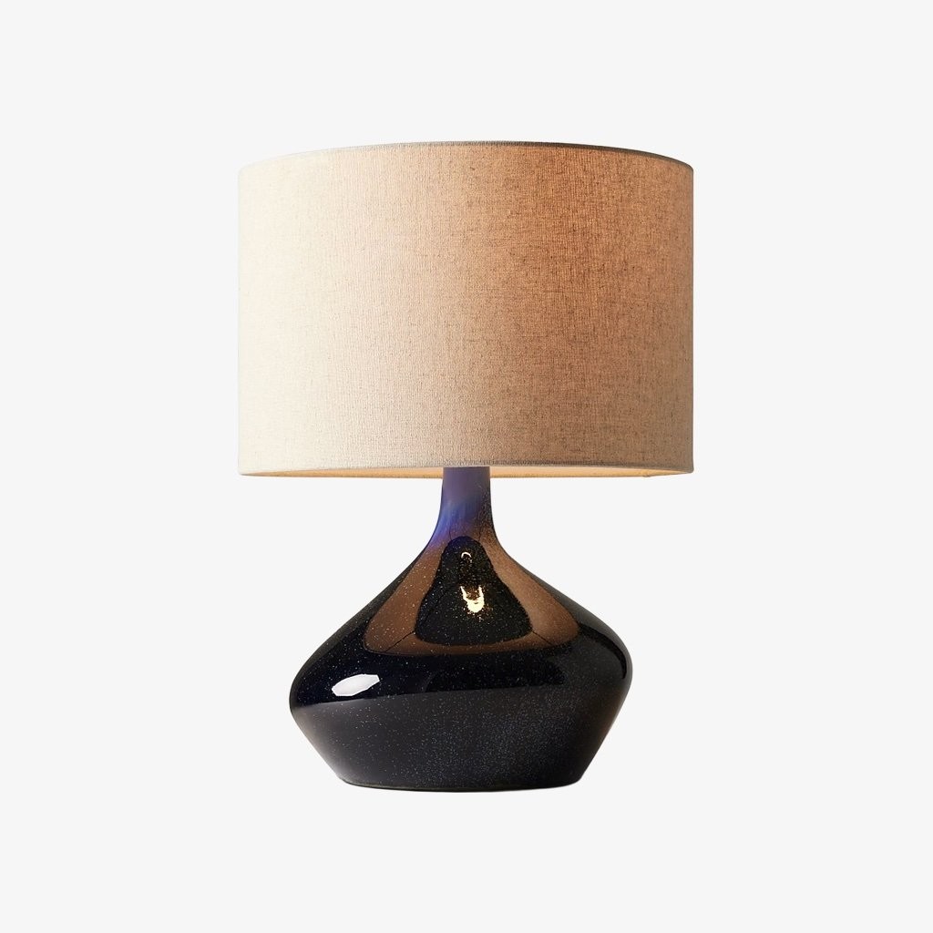 Lumo Modern Asymmetrical Ceramic Table Lamp - Cylinder Linen Shade for Living Room K2061
