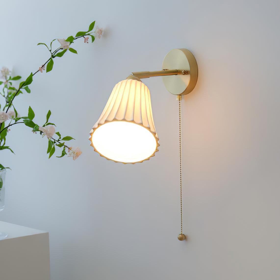Modern Pull Cord Metal Ceramics Indoor Wall Lamp for Bedroom K730