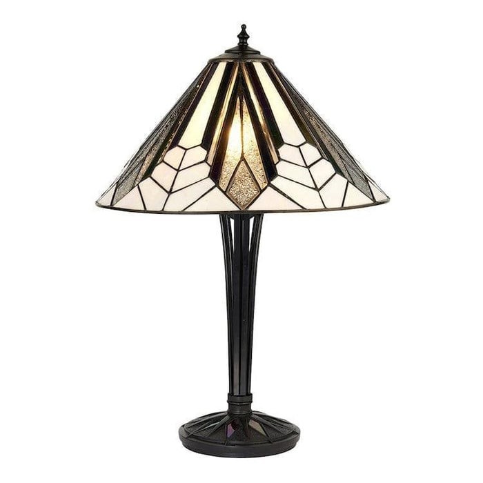 TF Astoria Art Deco Stained-Glass Table Lamp - Bevelled & Iridescent Shade for Bedroom or Living Room K1819