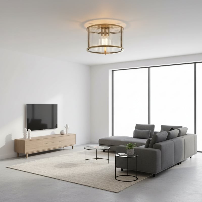 RibGlow Ribbed Glass Flush Ceiling Light - Classic Flush Mount Ceiling Lamp K1779