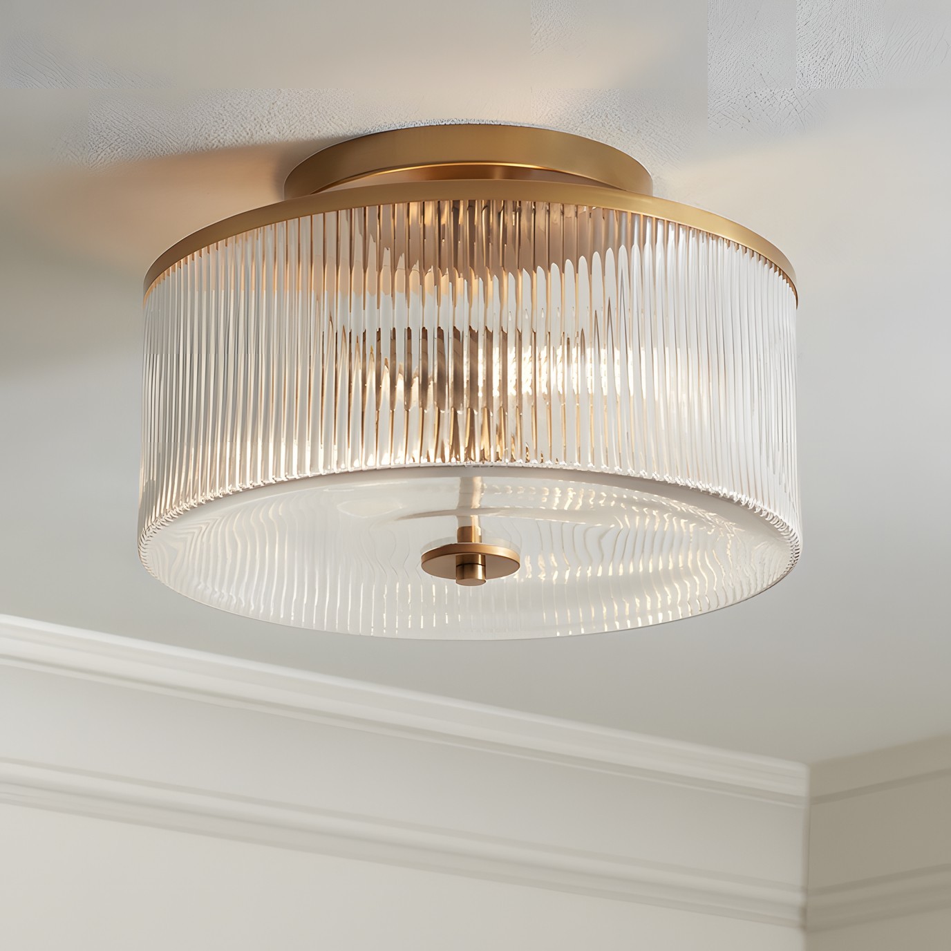 Claude Farmhouse Striped Glass Drum Ceiling Light K919
