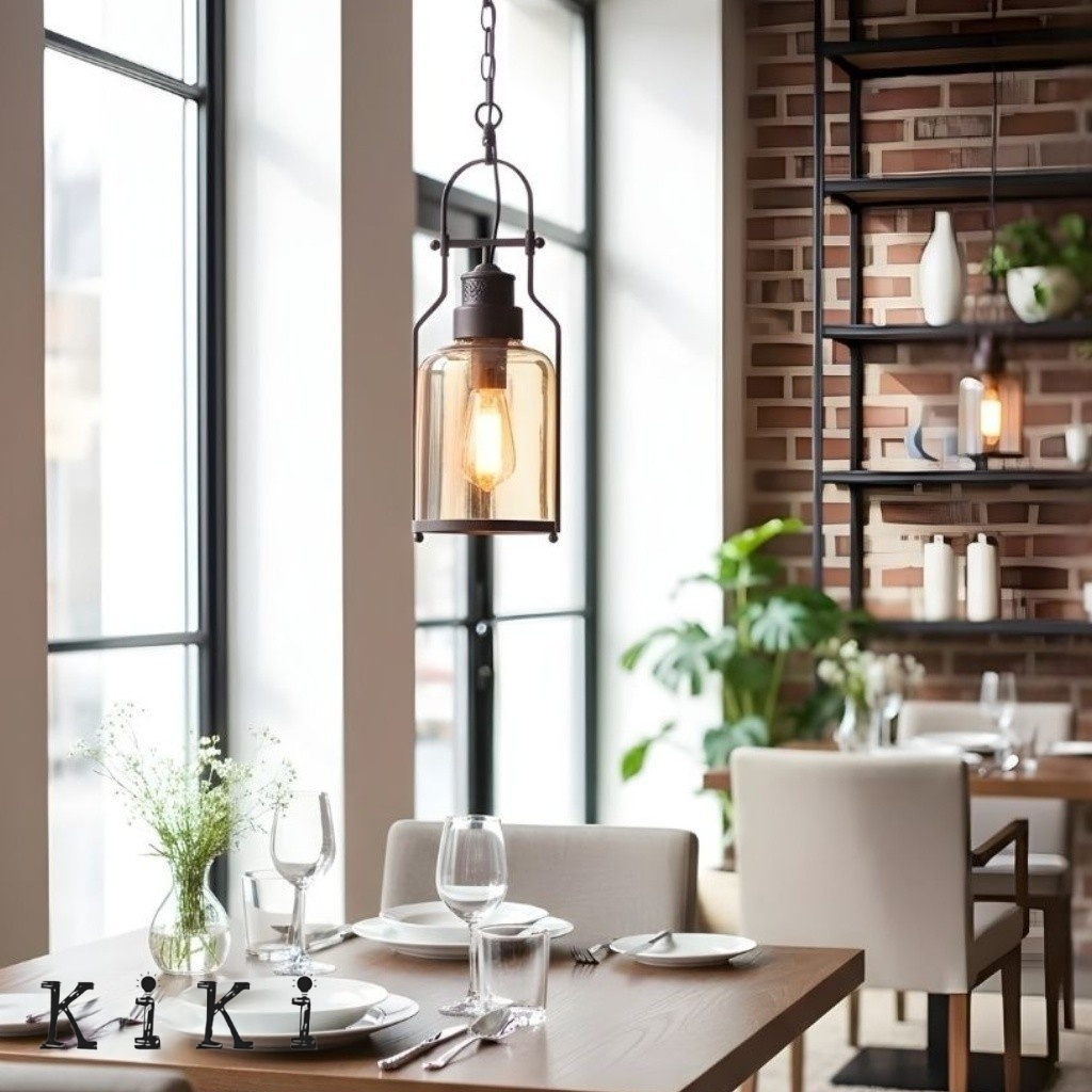 Lirra Retro Glass and Metal Hanging Lamp - Industrial Design for Dining K2234