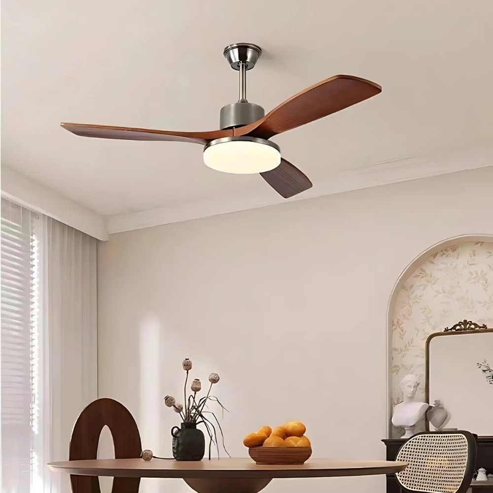 Retro Wooden Blades Ceiling Fan Light With Walnut Color Blades K1115