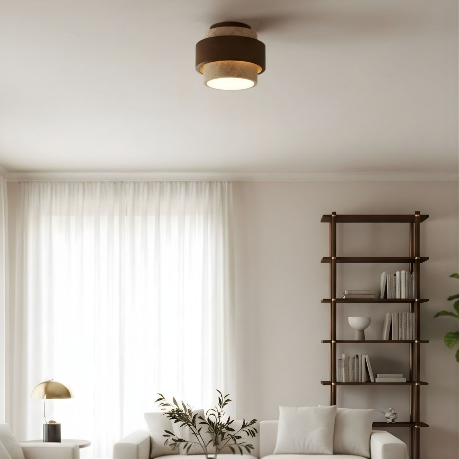 MokuStone Wabi Sabi Travertine Ceiling Lamp - Textured Stone Flush Mount Lighting for Home K2261