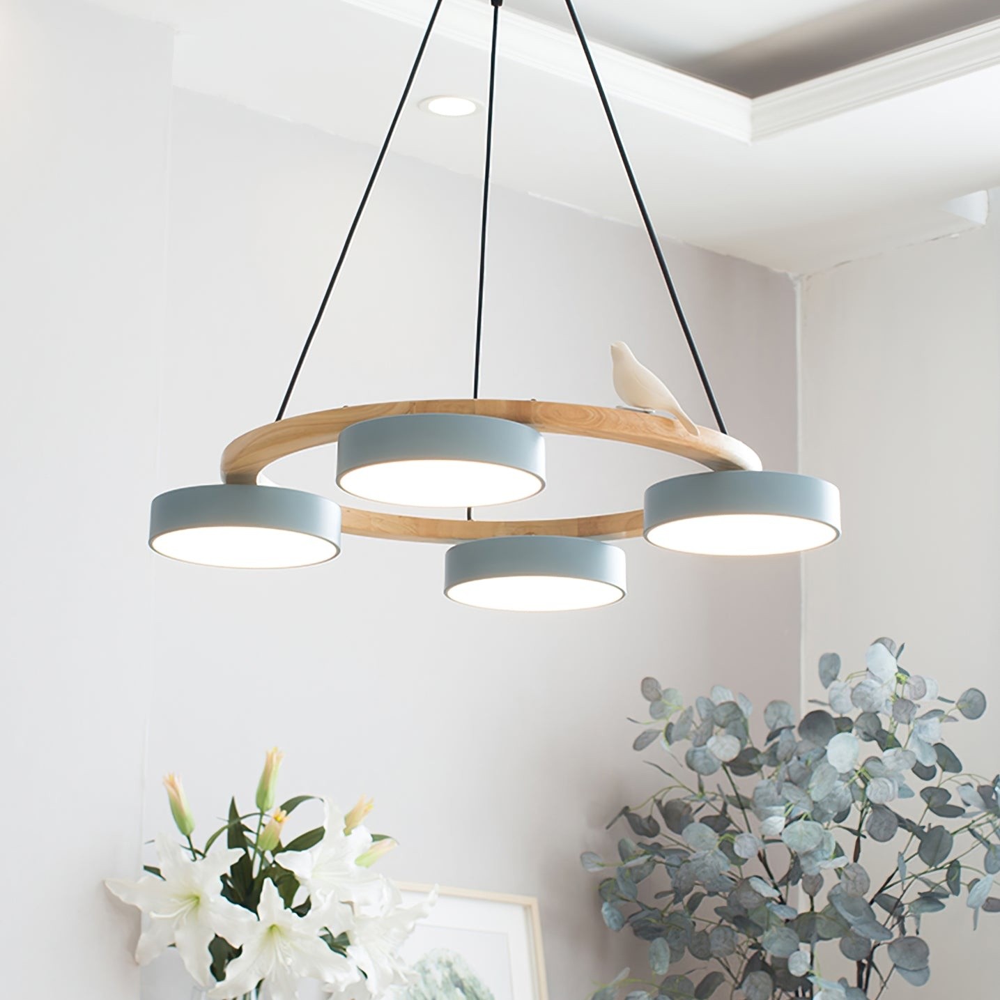 Nordic Wooden Bird Creative Round Chandelier K789