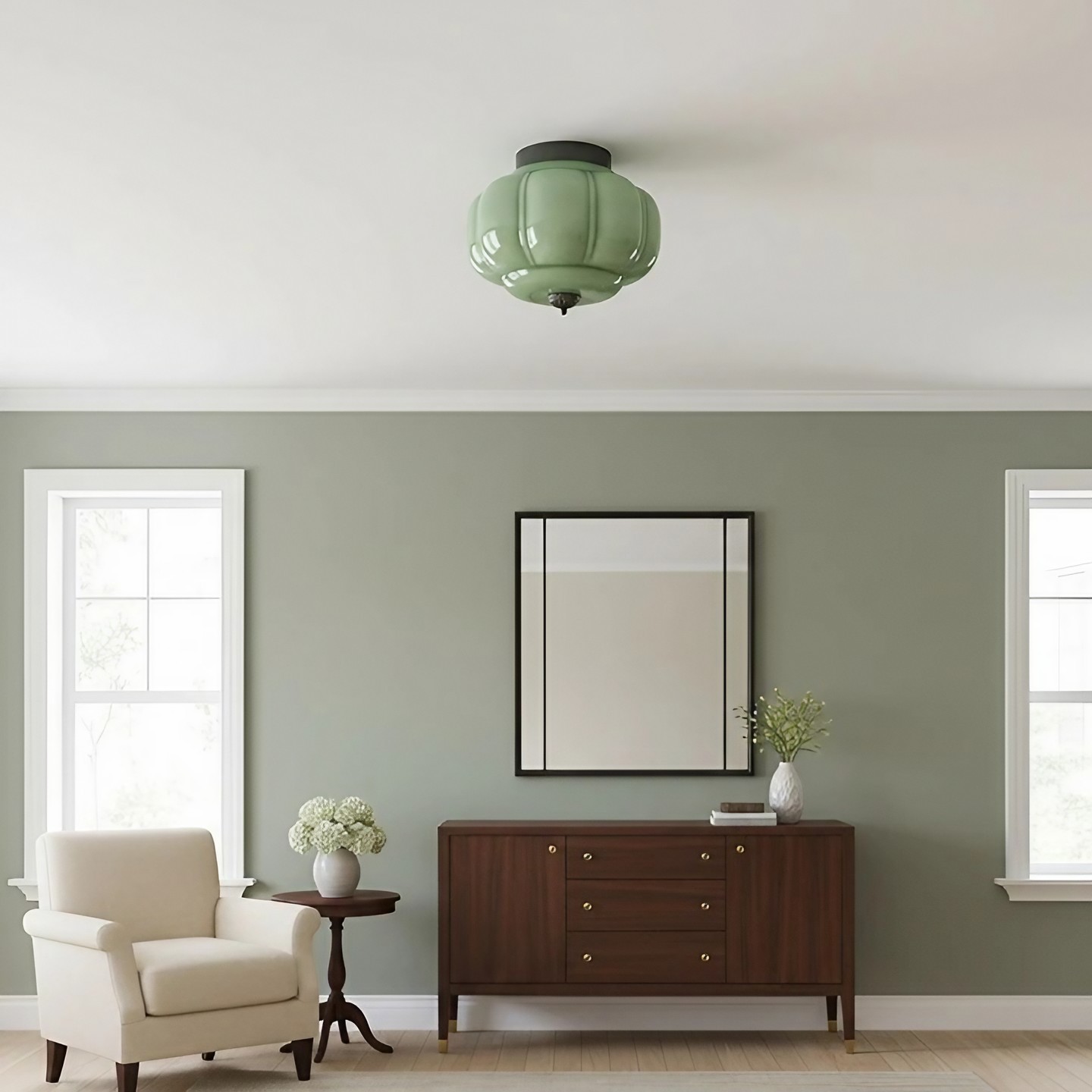 Eloise Retro Milk Glass Semi Flush Mount Ceiling Light K868