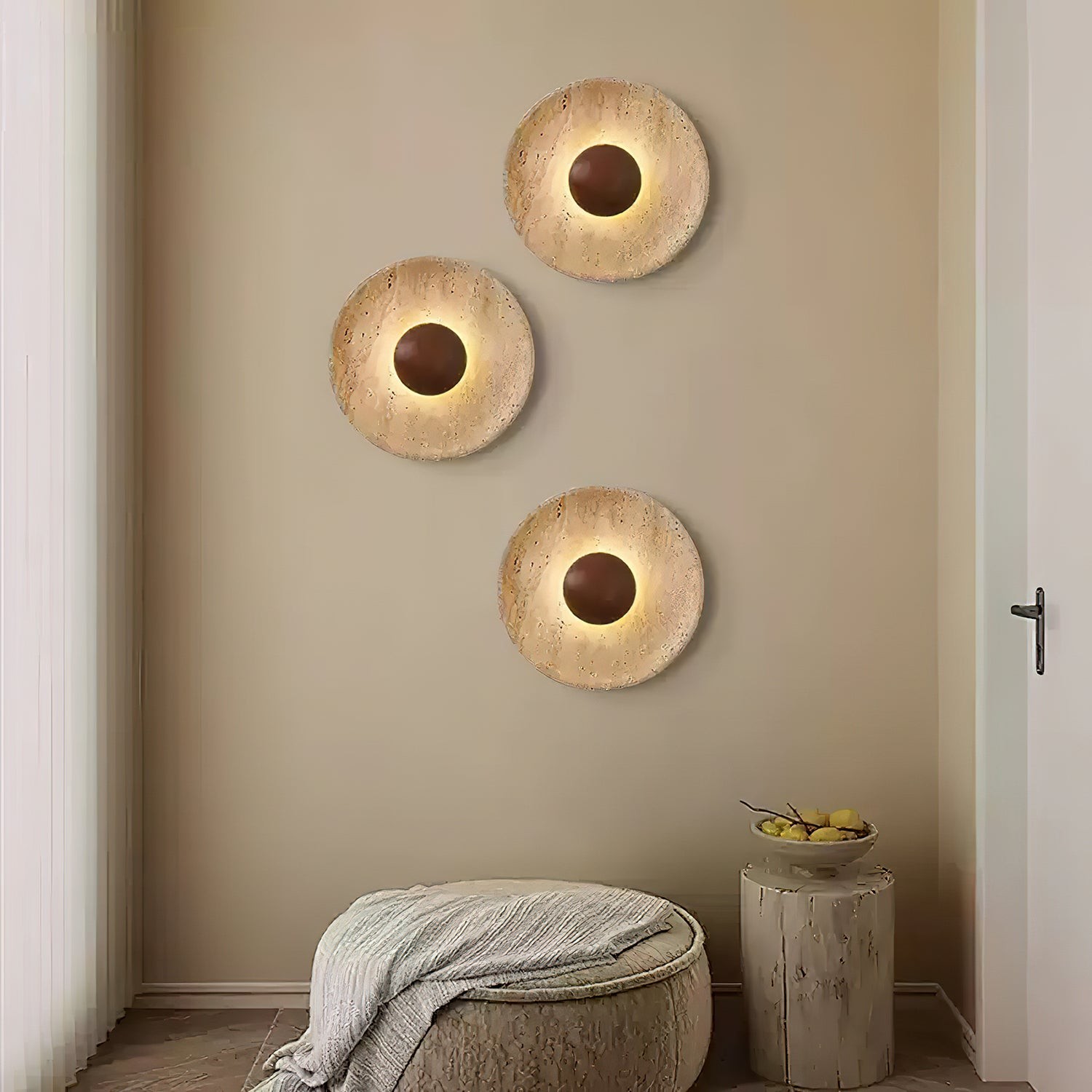 Medieval Yellow Travertine Wood Wall Lamp K841