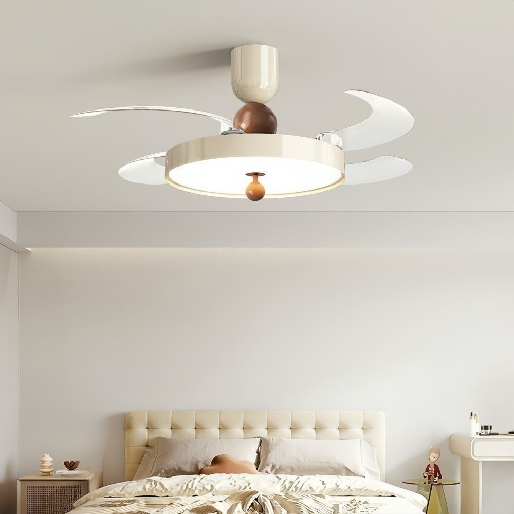 Modern Cream Invisible Ceiling Fan Light with Transparent Blades K1112