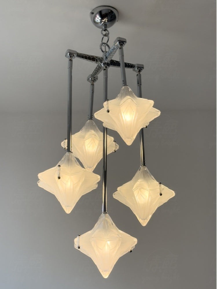 Art Deco Astris Star Chandelier - Frosted Glass Deco Fixture for Dining Room K1564