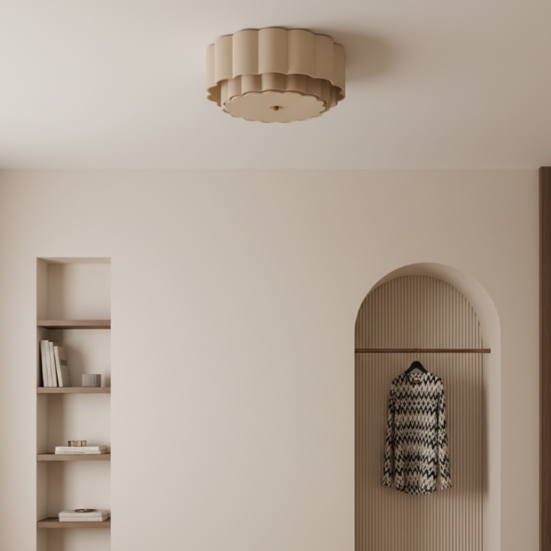 Velune Retro Fabric Flower Flush Mount - Vintage Style Ceiling Light for Dining and Hallways K2392