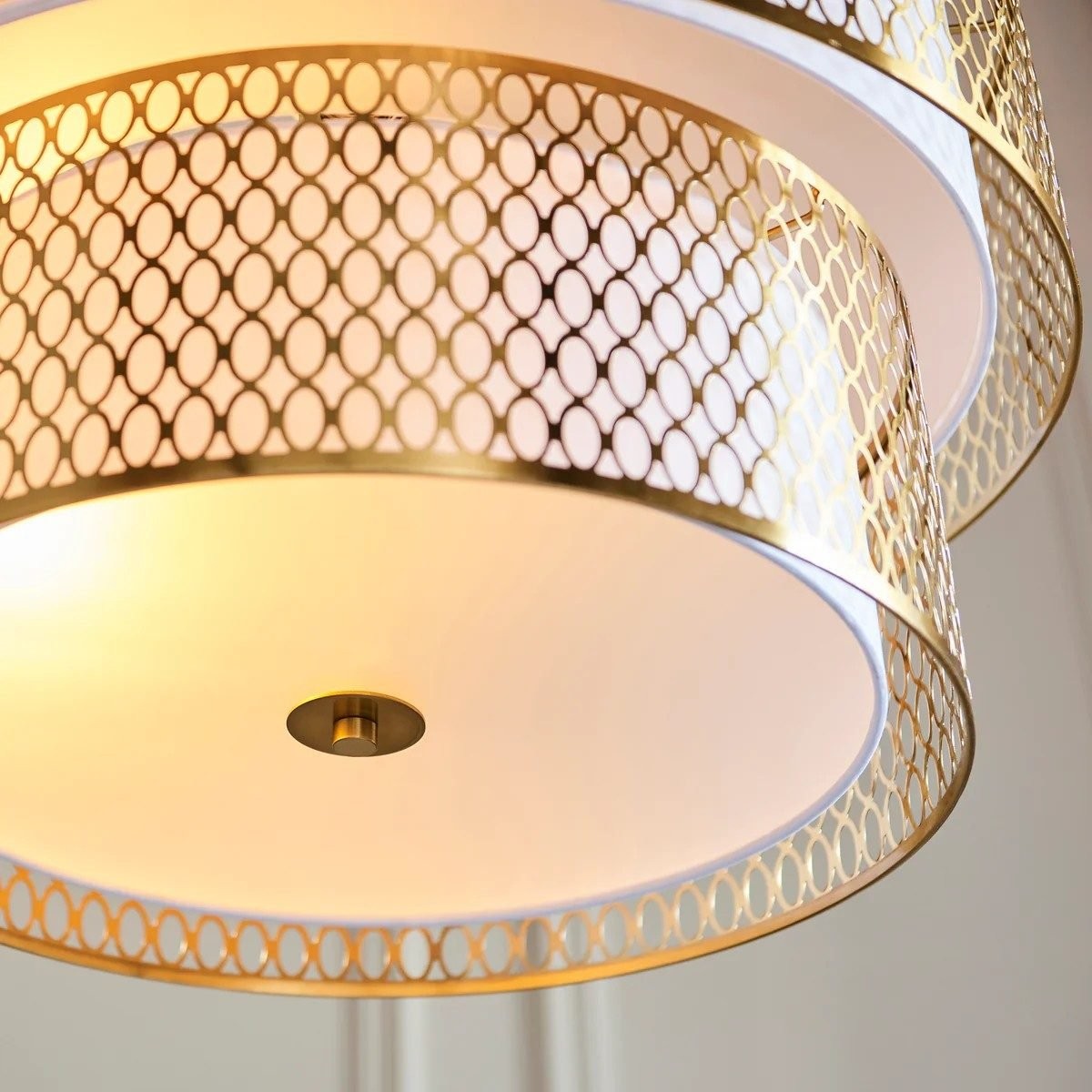 Liorin Geometric Pendant Lamp - Modern Fretwork Metal and Fabric Shade Pendant for Interiors K1873