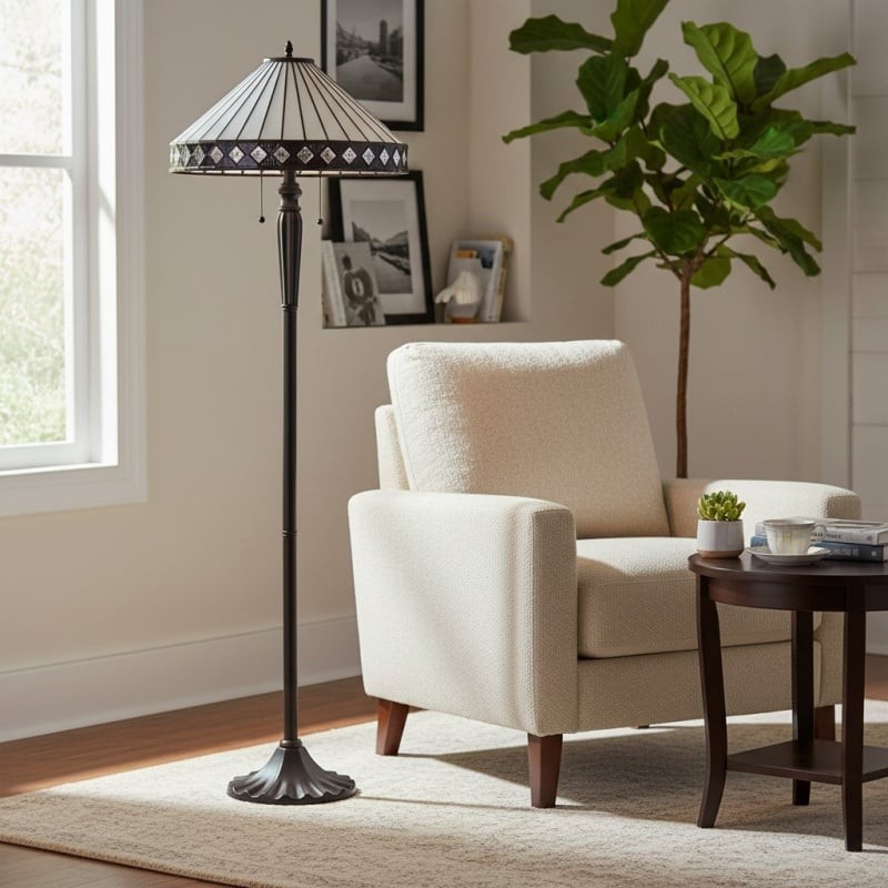 TiffStar Art Glass Floor Lamp with Ornamental Pattern Shade - Standing Light for Living Rooms K1911