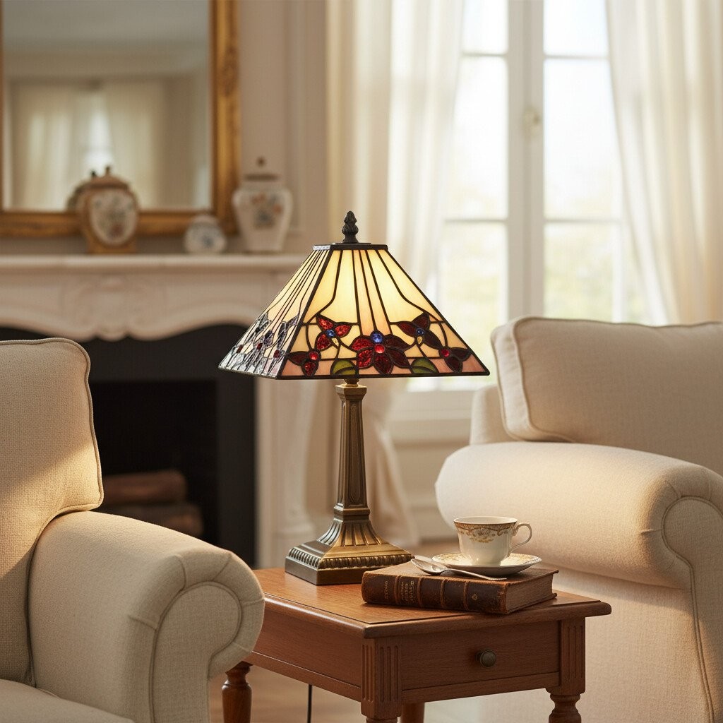 TF Camillo Dragonfly Stained Glass Table Lamp - Art Nouveau Tiffany Style with Scalloped Edge for Living Room K1929
