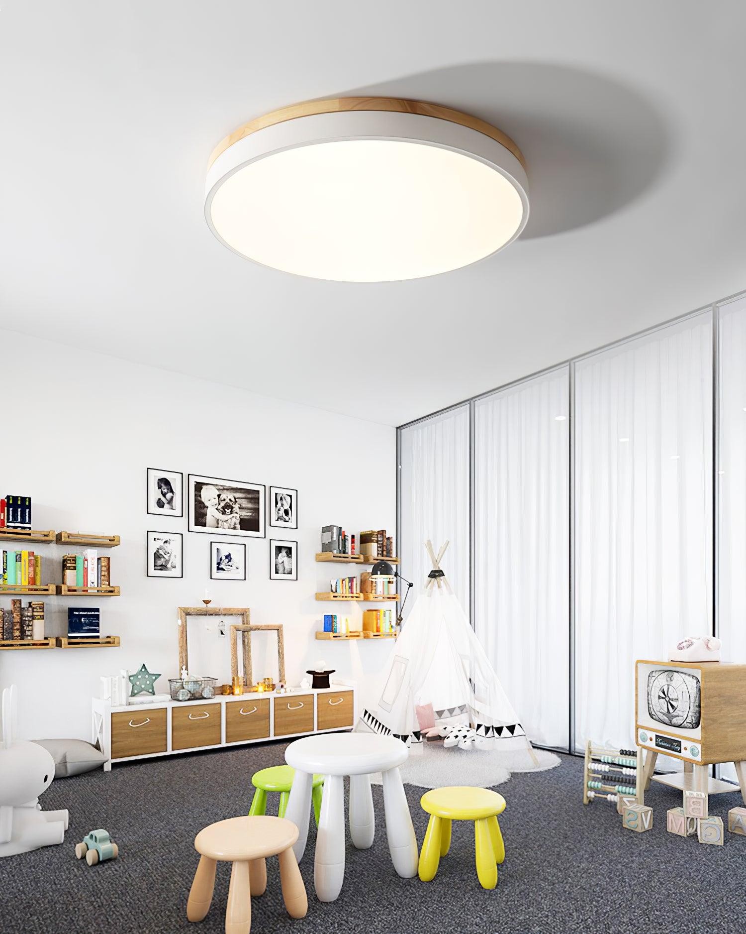 White Round Wooden Ceiling Lamp K772