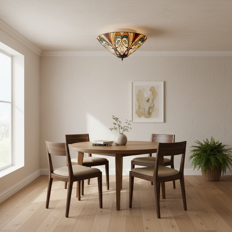 TF Hector Ceiling Light - Handcrafted Stained Glass Design Semi‑Flush or Pendant Fixture for Home K1990