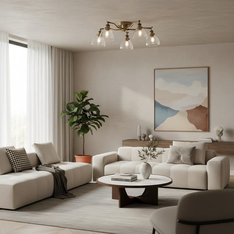 Novera Vintage-Inspired Semi-Flush Ceiling Fixture with Curved Arms for Living Spaces K2011